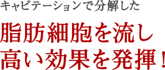 キャビテーションで分解した脂肪細胞を流し高い効果を発揮！