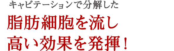 キャビテーションで分解した脂肪細胞を流し高い効果を発揮！